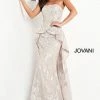 Jovani 02966 Silver Peplum Evening Dress Embroidered Overskirt Strapless Straight Neckline