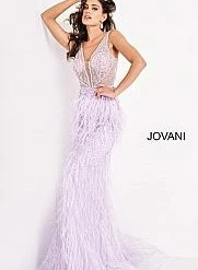 In Stock Jovani 03023 Size 00 Lilac Sheer Feather Prom Dress Plunging Neckline Pageant Gown Embellished 28 In Stock Jovani 03023 Size 00 Lilac Sheer Feather Prom Dress Plunging Neckline Pageant Gown Embellished