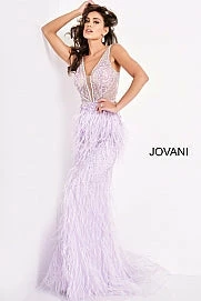 In Stock Jovani 03023 Size 00 Lilac Sheer Feather Prom Dress Plunging Neckline Pageant Gown Embellished 13 In Stock Jovani 03023 Size 00 Lilac Sheer Feather Prom Dress Plunging Neckline Pageant Gown Embellished