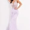 In Stock Jovani 03023 Size 00 Lilac Sheer Feather Prom Dress Plunging Neckline Pageant Gown Embellished