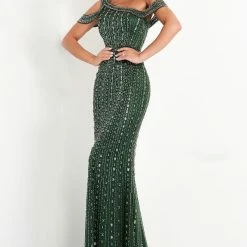 Jovani 03124 Emerald One Shoulder Evening Gown Pageant Dress Beaded