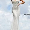 In Stock Jovani JVN03167 Silver Lace Plunging Neckline Prom Dress Evening Gown Party Formal Size 8 1 In Stock Jovani JVN03167 Silver Lace Plunging Neckline Prom Dress Evening Gown Party Formal Size 8