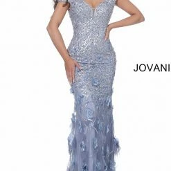 Jovani 03191 Long Fitted Floral Applique Evening Dress Off The Shoulder Pageant