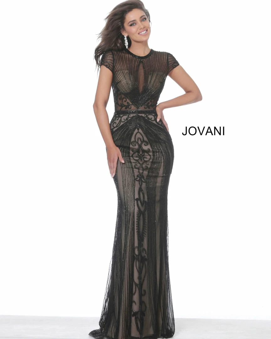 Discontinued Jovani 03201 Cap Sleeve Beaded Evening Dress Sheer Embellished Long Formal Gown 10 Discontinued Jovani 03201 Cap Sleeve Beaded Evening Dress Sheer Embellished Long Formal Gown