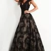 Jovani 03330 Black Lace A Line Evening Dress Satin Bodice Formal Wear Gown
