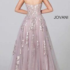 Discontinued Jovani 03347 Embroidered Straight Neckline Strapless Maxi Evening Dress Corset Dresses
