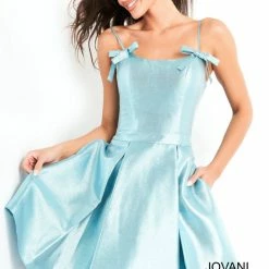 Jovani 03480 Short Fit & Flare Metallic Shimmer Cocktail Dress Formal Homecoming