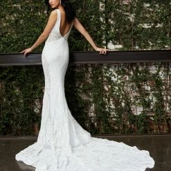 Jovani Bridal JB03871 Long Sheer V Neck Wedding Dress Sheer Embellished Gown