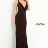 Jovani 04036 Floor Length Form Fitting Jersey Embellished Prom Dress Cowl Neckline Long Sleeve Dresses
