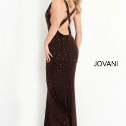 Jovani 04036 Floor Length Form Fitting Jersey Embellished Prom Dress Cowl Neckline Long Sleeve Dresses