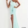 In Stock Jovani 04153 Size 4 Short One Shoulder Fitted Cocktail Dress Draped Sash Pageant Dress