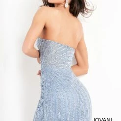 Jovani 04577 Short Fitted Sheer Corset Cocktail Dress Beaded Homecoming Strapless