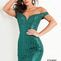 Jovani 04583 Short Fitted Beaded Off The Shoulder Homecoming Dress Cocktail