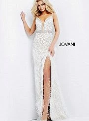 Jovani 04626 Embellished Feather Skirt Long Prom Dress Evening Gown Side Slit