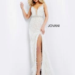 Jovani 04626 Embellished Feather Skirt Long Prom Dress Evening Gown Side Slit