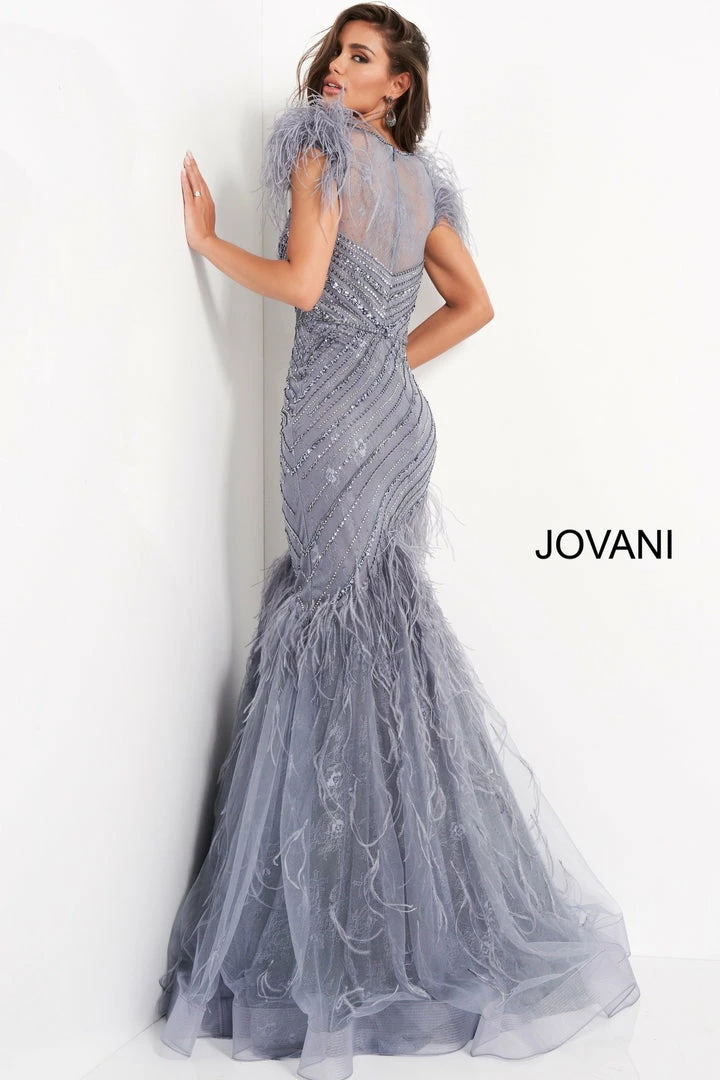 Jovani 04702 Lace Feather Mermaid Formal Pageant Dress Sheer Beaded Prom Gown 6 Jovani 04702 Lace Feather Mermaid Formal Pageant Dress Sheer Beaded Prom Gown