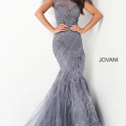 Jovani 04702 Lace Feather Mermaid Formal Pageant Dress Sheer Beaded Prom Gown 11 Jovani 04702 Lace Feather Mermaid Formal Pageant Dress Sheer Beaded Prom Gown