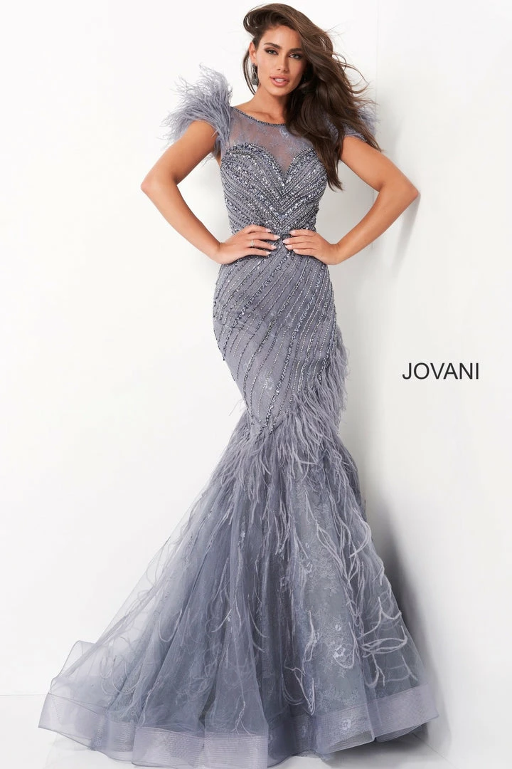 Jovani 04702 Lace Feather Mermaid Formal Pageant Dress Sheer Beaded Prom Gown 7 Jovani 04702 Lace Feather Mermaid Formal Pageant Dress Sheer Beaded Prom Gown