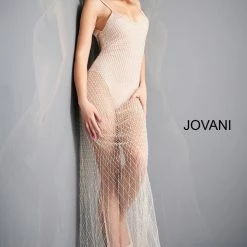 Jumpsuits & Rompers Jovani 04864 Nude Silver Embellished Sheer Prom Dress Bodysuit Evening Gown