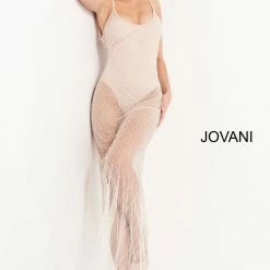 Jumpsuits & Rompers Jovani 04864 Nude Silver Embellished Sheer Prom Dress Bodysuit Evening Gown