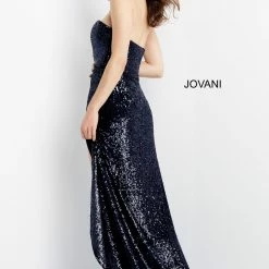 Jovani 04870 Strapless Plunging Neckline Evening Gown With Hip High Slit Sequins