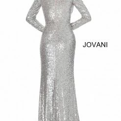 Sequin Dresses Jovani 04886 Long Sleeved Sequin Fitted Evening Gown