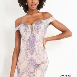 Jovani 05101 Short Sequin Fitted Off The Shoulder Cocktail Dress Homecoming Gown Sequin Dresses