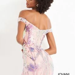 Jovani 05101 Short Sequin Fitted Off The Shoulder Cocktail Dress Homecoming Gown Sequin Dresses