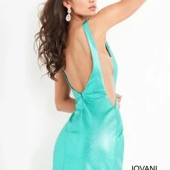 Metallic Dresses Jovani 05188 Short Metallic Fitted Homecoming Cocktail Dress Plunging Neck Gown