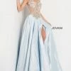 Jovani 05587 Light Blue Illusion Beaded Bodice Prom Dress Pageant Gown Taffeta Train Slit 1 Jovani 05587 Light Blue Illusion Beaded Bodice Prom Dress Pageant Gown Taffeta Train Slit