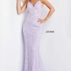Jovani 05752 Prom Dress Column Embellished V Neckline Beaded Lace Spaghetti Straps