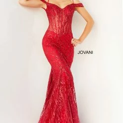 Jovani 05838 Long Mermaid Prom Pageant Gown Formal Dress Corset Off The Shoulder