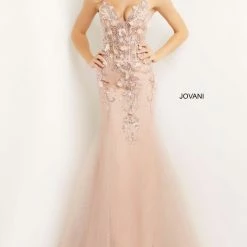 In Stock Jovani 05839 Long Mermaid Prom Dress Sz 8 BlushPageant Gown Formal Dress Floral V Neck
