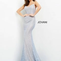 Jovani 05942 Light Blue Prom Dress Backless Evening Pageant Gown Lace Up Open Back Corset Dresses