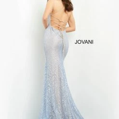 Jovani 05942 Light Blue Prom Dress Backless Evening Pageant Gown Lace Up Open Back Corset Dresses