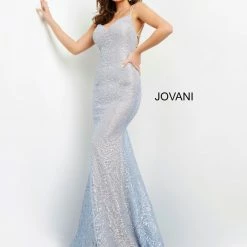 Jovani 05942 Light Blue Prom Dress Backless Evening Pageant Gown Lace Up Open Back Corset Dresses