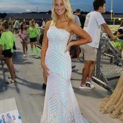 Jovani 06017 Long Mermaid Prom Dress Neon Sequined One Shoulder Formal Mermaid