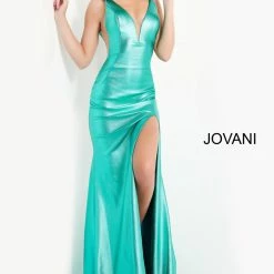 In Stock Mermaid Dresses Jovani 06125 Sz 6 Hot Pink Metallic Prom Dress Sheer Slit Mermaid Sexy Pageant Gown