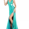 JVN By Jovani Mermaid Dresses Jovani JVN06125 Long Fitted Metallic Prom Dress Sheer Slit Mermaid Sexy Pageant Gown