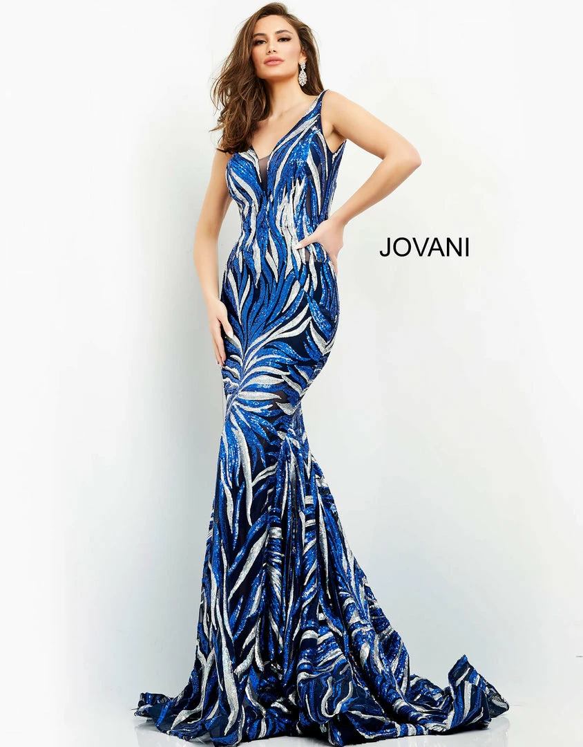 Jovani 06153 Multi Sequins Print Long Prom Dress Evening Gown V Neckline V Back Train 3 Jovani 06153 Multi Sequins Print Long Prom Dress Evening Gown V Neckline V Back Train