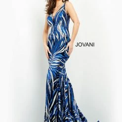 Jovani 06153 Multi Sequins Print Long Prom Dress Evening Gown V Neckline V Back Train 8 Jovani 06153 Multi Sequins Print Long Prom Dress Evening Gown V Neckline V Back Train