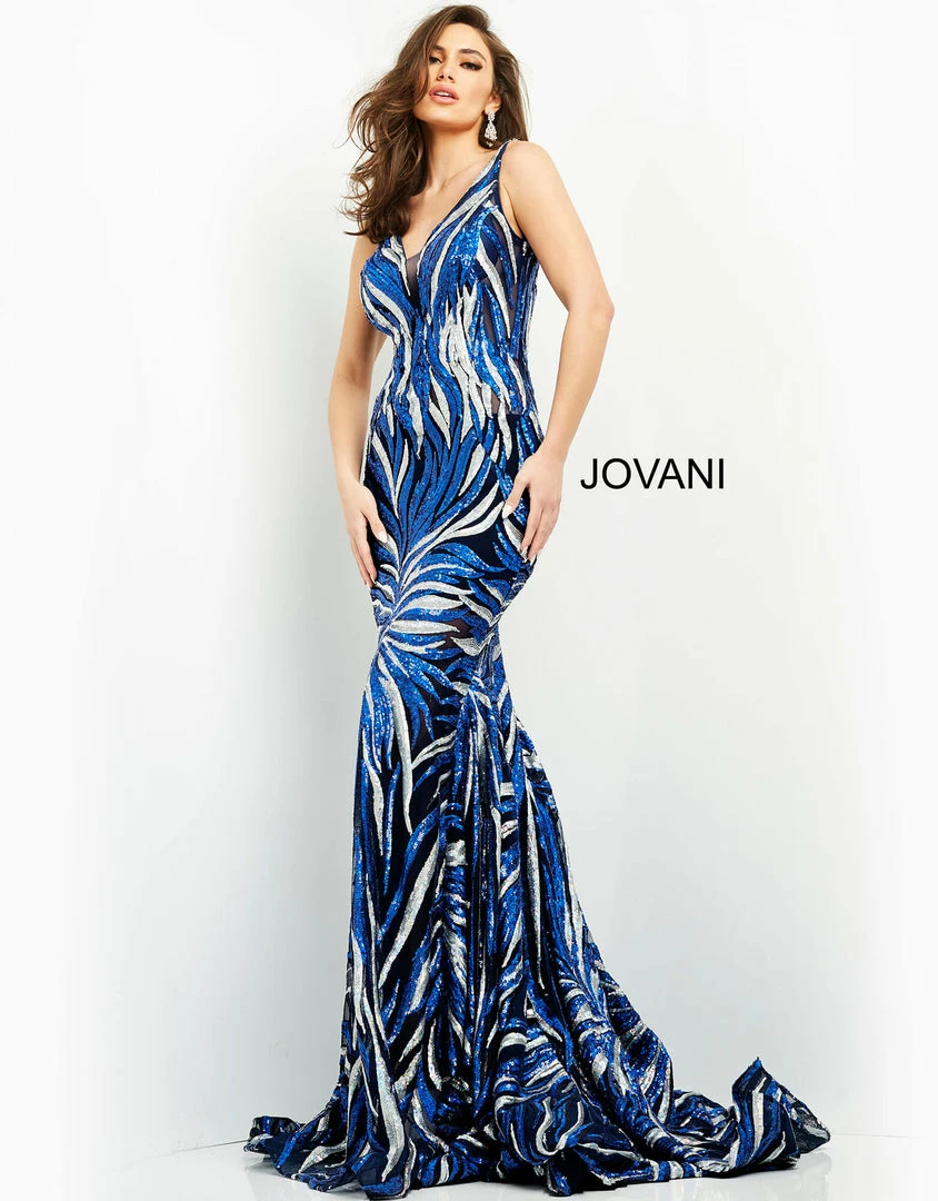 Jovani 06153 Multi Sequins Print Long Prom Dress Evening Gown V Neckline V Back Train 5 Jovani 06153 Multi Sequins Print Long Prom Dress Evening Gown V Neckline V Back Train