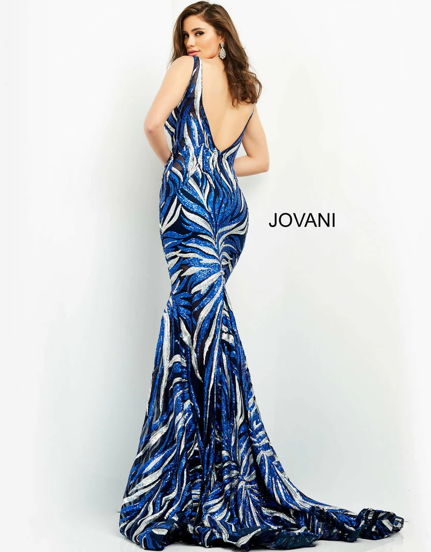Jovani 06153 Multi Sequins Print Long Prom Dress Evening Gown V Neckline V Back Train 6 Jovani 06153 Multi Sequins Print Long Prom Dress Evening Gown V Neckline V Back Train