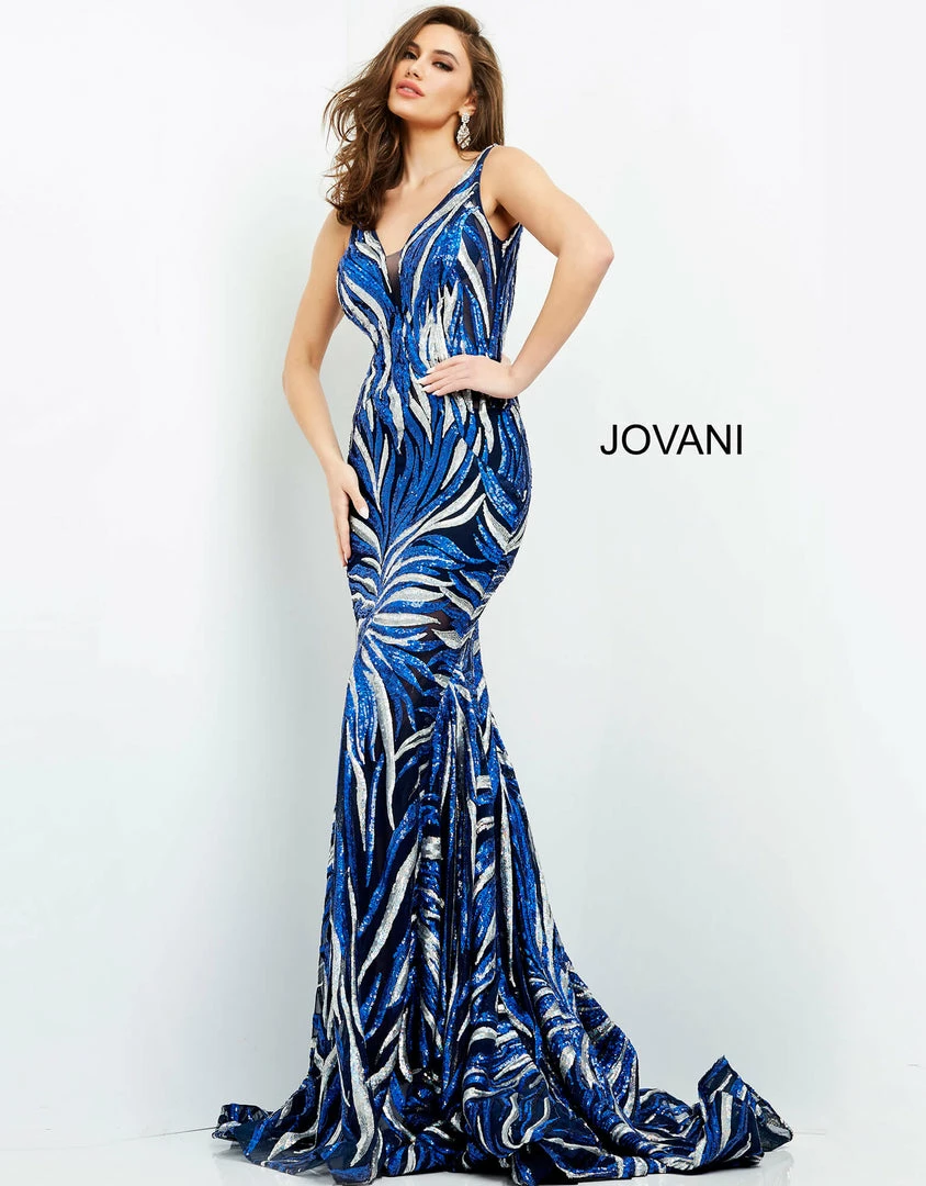 Jovani 06153 Multi Sequins Print Long Prom Dress Evening Gown V Neckline V Back Train 4 Jovani 06153 Multi Sequins Print Long Prom Dress Evening Gown V Neckline V Back Train
