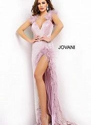 Jovani 06164 Plunging Neckline Feather Details Long Prom Dress Evening Gown Pageant Dress Backless Dresses
