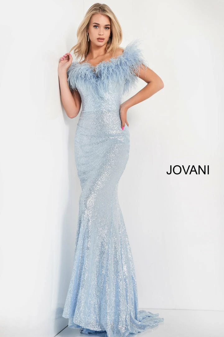 Jovani 06166 Long Fitted Sequin Formal Dress Feather Off The Shoulder Mermaid Mermaid Dresses 7 Jovani 06166 Long Fitted Sequin Formal Dress Feather Off The Shoulder Mermaid Mermaid Dresses