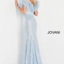 Jovani 06166 Long Fitted Sequin Formal Dress Feather Off The Shoulder Mermaid Mermaid Dresses 18 Jovani 06166 Long Fitted Sequin Formal Dress Feather Off The Shoulder Mermaid Mermaid Dresses
