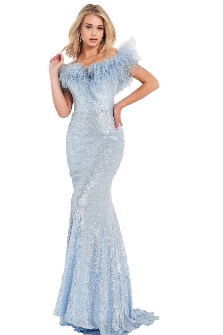 Jovani 06166 Long Fitted Sequin Formal Dress Feather Off The Shoulder Mermaid Mermaid Dresses 3 Jovani 06166 Long Fitted Sequin Formal Dress Feather Off The Shoulder Mermaid Mermaid Dresses