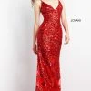 Jovani 06203 Red Low Back Embellished Prom Dress V Neckline Fitted Sweeping Train