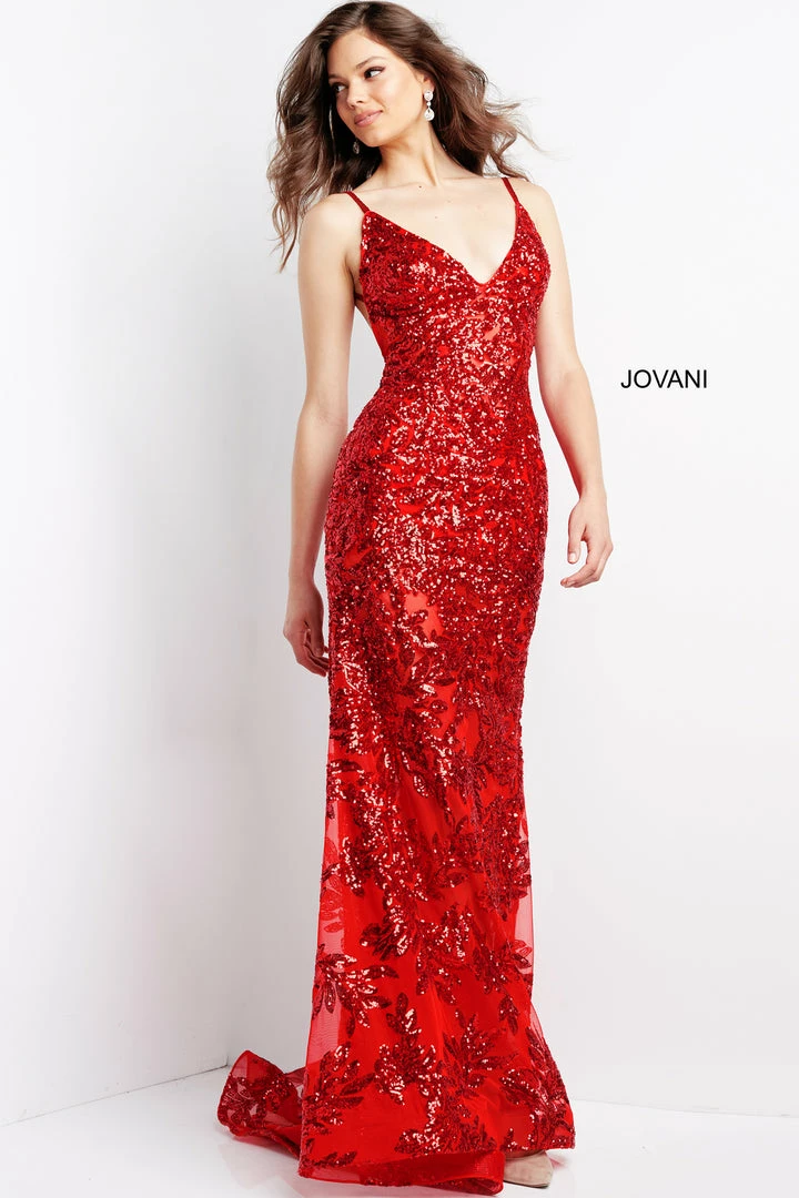 Jovani 06203 Red Low Back Embellished Prom Dress V Neckline Fitted Sweeping Train 3 Jovani 06203 Red Low Back Embellished Prom Dress V Neckline Fitted Sweeping Train